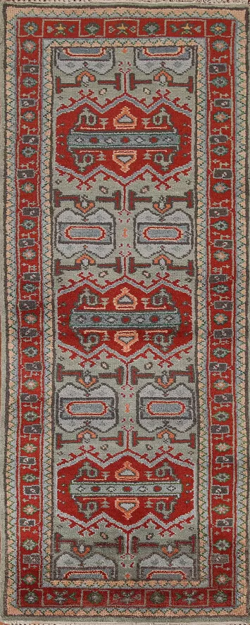 Green Heriz Serapi Indian Runner Rug 3x8