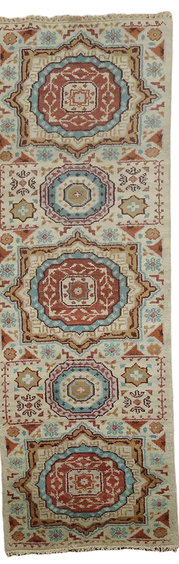 Elegant Geometric Patterned Runner in Rich Earth Tones 3x8