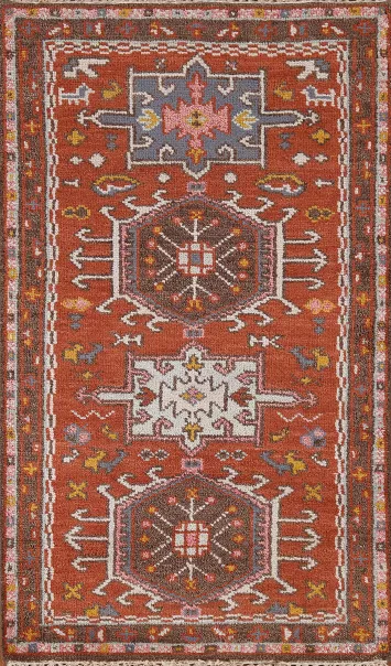 Orange Geometric Kazak Indian Rug 3x5