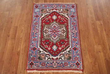 Red Geometric Heriz Serapi Indian Foyer Rug 2x3