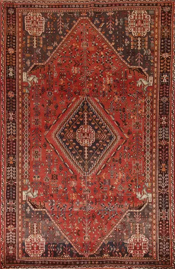 Vintage Wool Shiraz Persian Area Rug 5x8