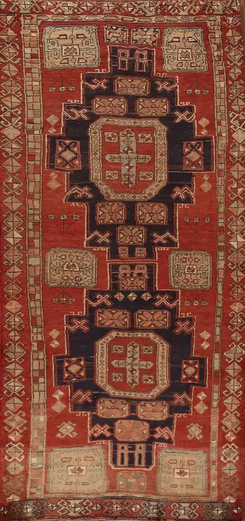 Geometric Wool Ardebil Persian Runner Rug 4x10