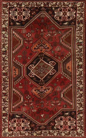 Vintage Wool Shiraz Persian Area Rug 5x8