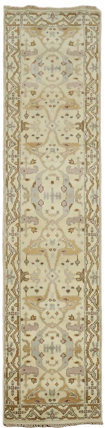 Elegant Long Rug with Intricate Geometric Design and Subtle Colors 3x10