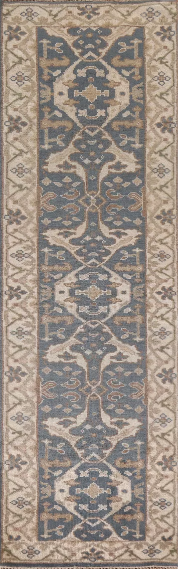 Blue Oushak Oriental Runner Rug 3x10
