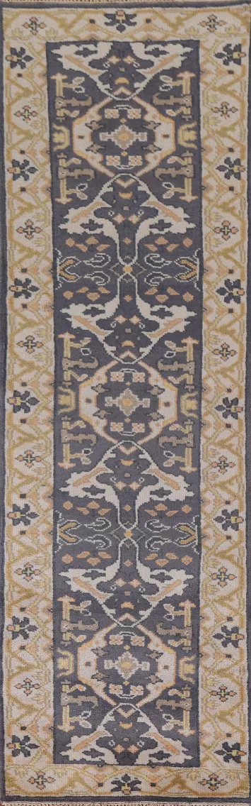 Handmade Blue Oushak Indian Runner Rug 3x10