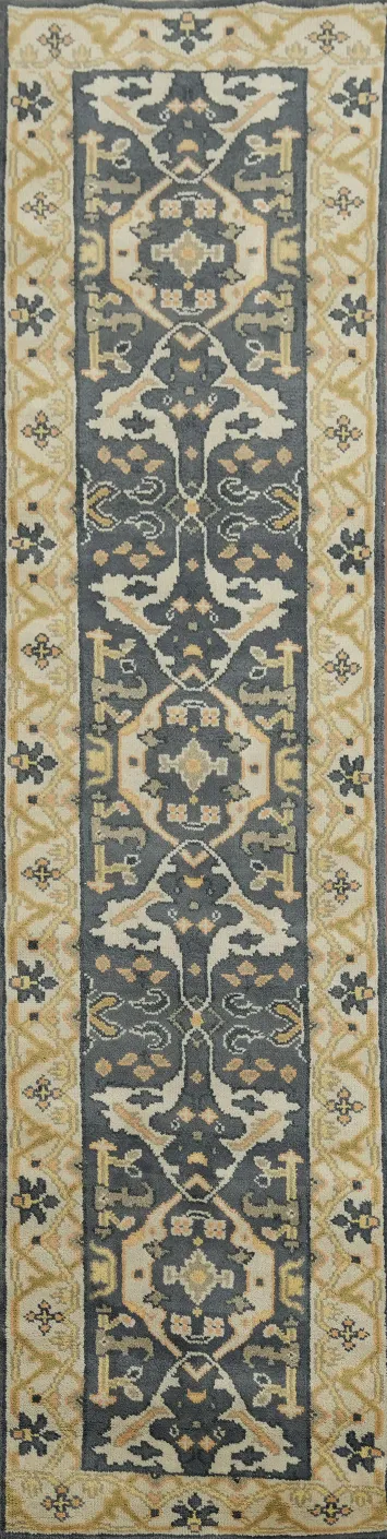 Handmade Blue Oushak Indian Runner Rug 3x10