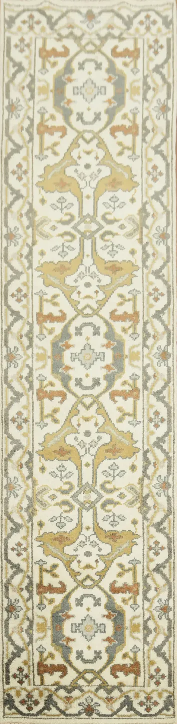 All-Over Ivory Oushak Indian Runner Rug 3x10
