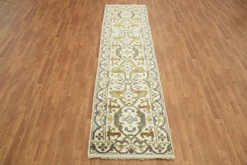 All-Over Ivory Oushak Indian Runner Rug 3x10