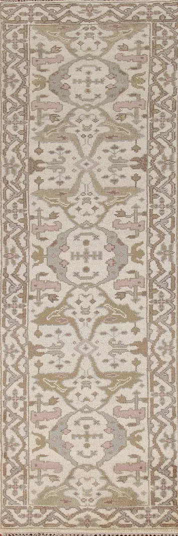 Ivory Wool Oushak Indian Runner Rug 3x10