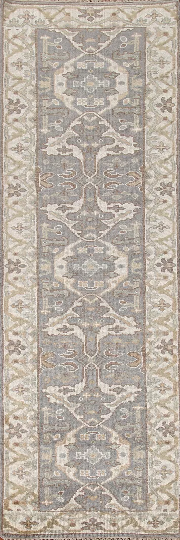 Gray Wool Oushak Oriental Runner Rug 3x10