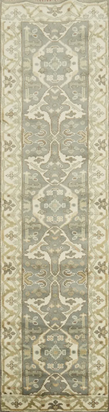 Gray Wool Oushak Oriental Runner Rug 3x10