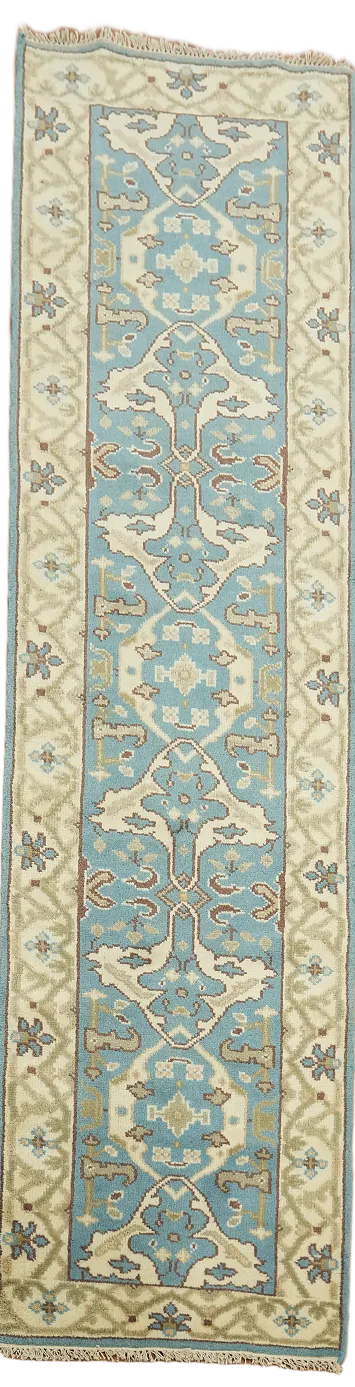 Traditional Runner in Soothing Blue and Neutral Shades 3'x10'