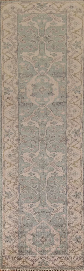 Green Oushak Indian Runner Rug 3x10