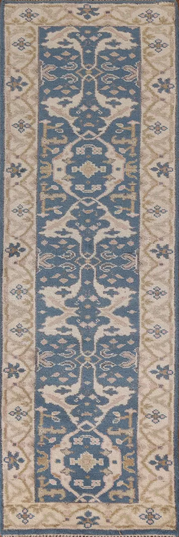 Blue Oushak Indian Runner Rug 3x10