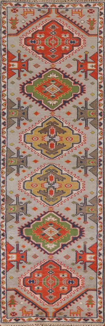 Geometric Kazak Indian Runner Rug 3x9