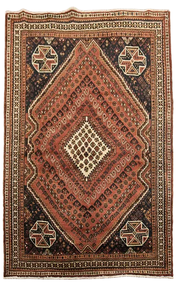 Vintage Wool Qashqai Persian Rug 4x7