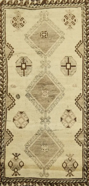 Vintage Beige and Brown Geometric Tribal Gabbeh Persian Rug 3'x6'
