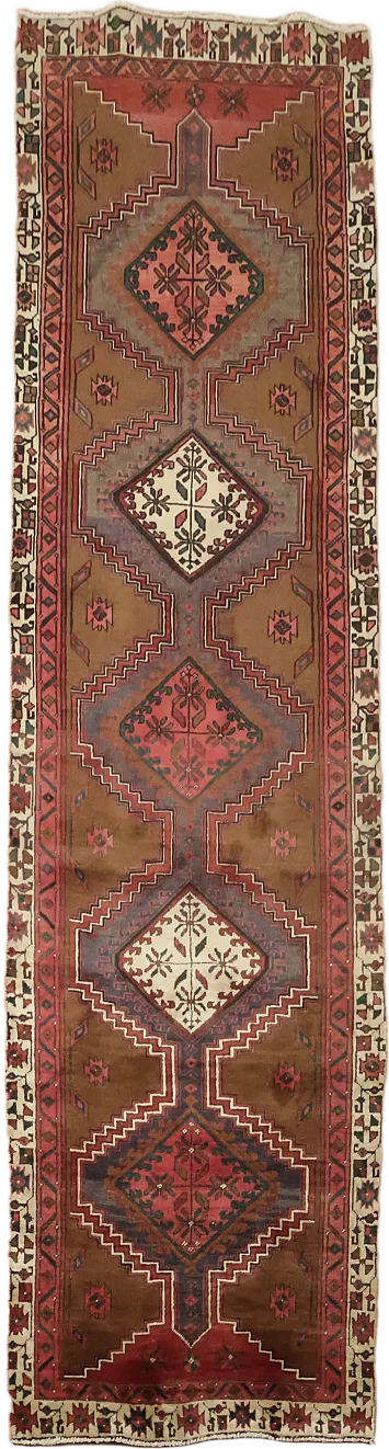 Brown Geometric Ardebil Persian Runner Rug 3x11