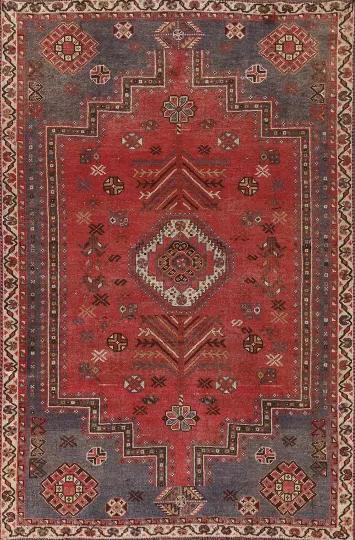 Antique Vegetable Dye Qashqai Persian Rug 5x7