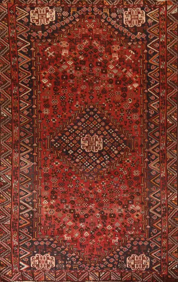 Geometric Red Shiraz Persian Area Rug 5x8