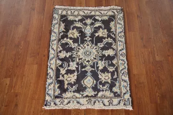Navy Blue Floral Nain Persian Rug 2x3