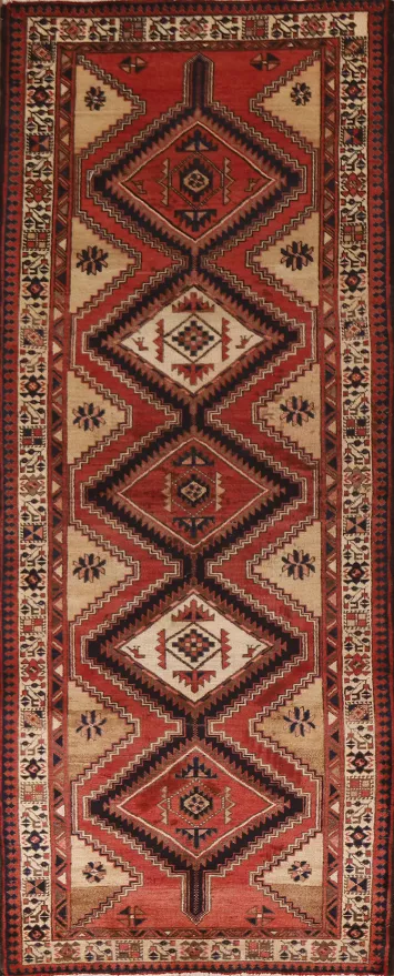 Vintage Wool Ardebil Persian Runner Rug 4x10