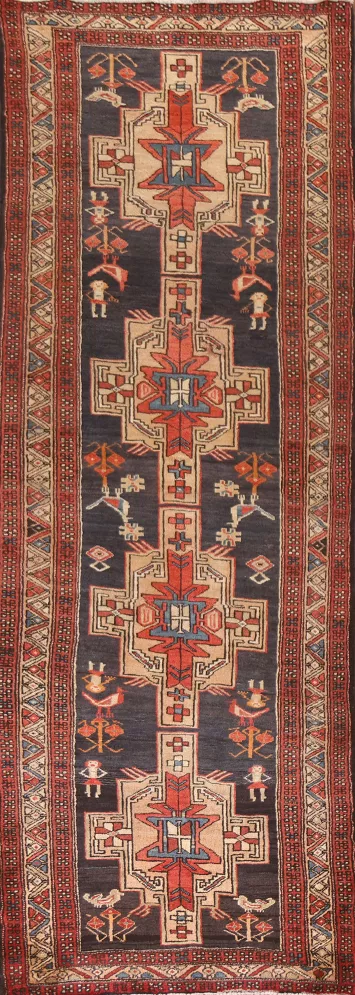 Navy Blue Ardebil Persian Runner Rug 4x11