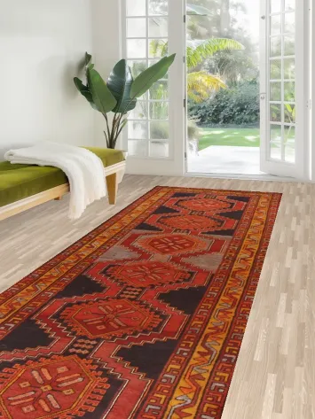 Vintage Wool Ardebil Persian Runner Rug 4x13