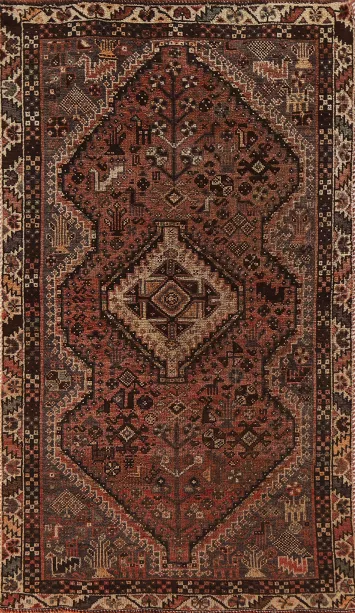 Antique Vegetable Dye Qashqai Persian Rug 4x7