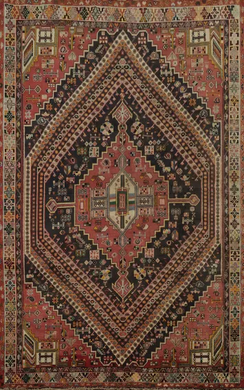 Vintage Tribal Shiraz Persian Rug with Intricate Geometric Patterns 6x9