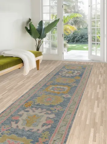 Vegetable Dye Oushak Turkish Runner Rug 3x13