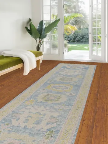 Vegetable Dye Oushak Turkish Runner Rug 3x13