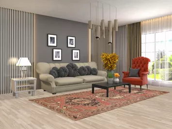 Pink Geometric Meshkin Persian Area Rug 5x10