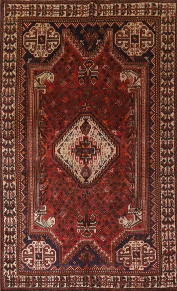 Vintage Wool Shiraz Persian Area Rug 5x8