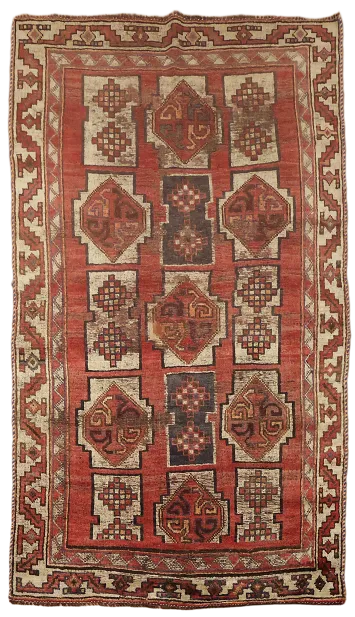 Classic Vintage Handmade Rug Featuring Geometric Tribal Designs 4x7