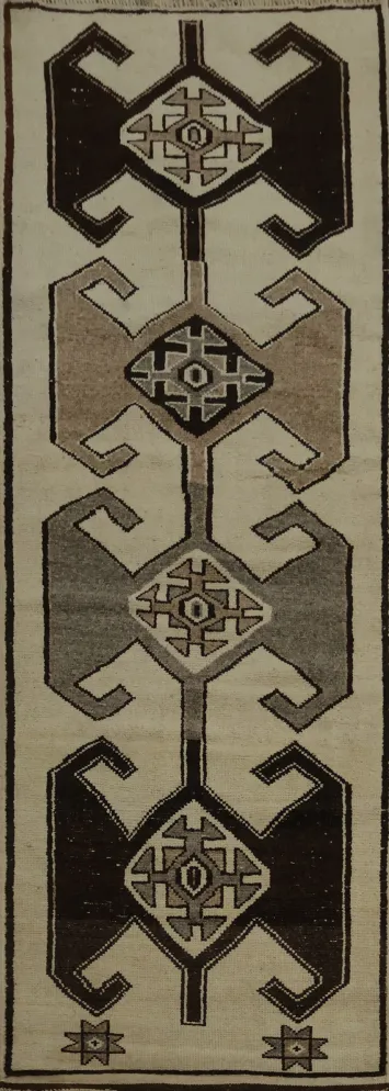 Sophisticated Geometric Anatolian Natural Dye Runner Rug 4x12