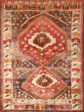 Vintage Wool Shiraz Persian Rug 4x6