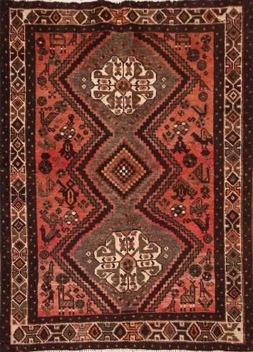 Tribal Geometric Hamedan Persian Rug 4x5
