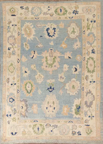 Handmade Blue Oushak Turkish Area Rug 6x9