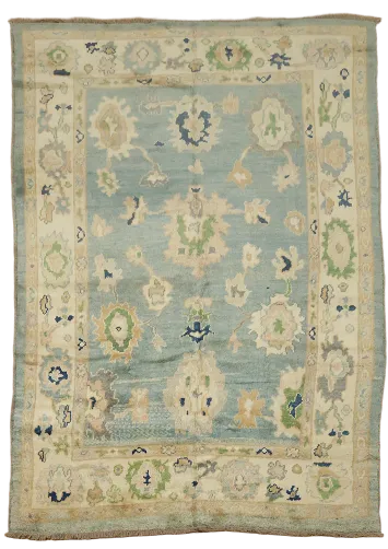 Antique-inspired blue Oushak Turkish Room Size Rug 6x9 ft
