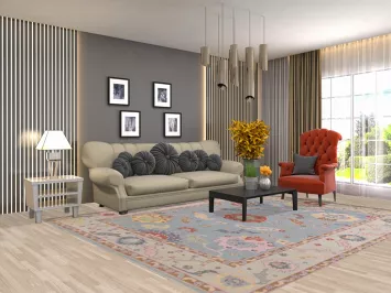 Light Blue Oushak Living Room Area Rug 8x10