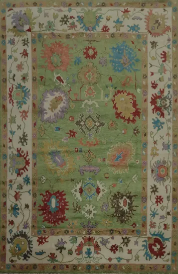 Enhance Your Decor with a Botanical Green Oushak Area Rug 9x12
