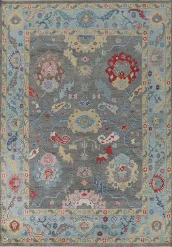 Gray Floral Oushak Oriental Area Rug 9x12