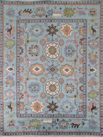 Blue Geometric Oushak Oriental Area Rug 8x10