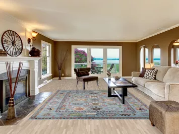 Blue Geometric Oushak Oriental Area Rug 8x10