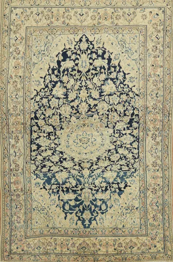 Vintage Blue Nain Toodeshk Persian Rug 4x6
