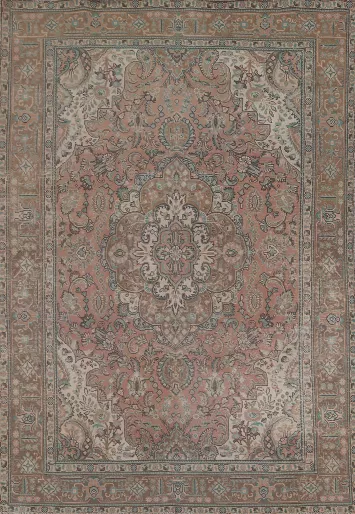 Pink Floral Tabriz Persian Area Rug 7x9
