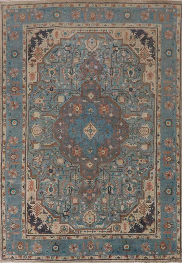 Over-Dyed Blue Tabriz Persian Area Rug 7x10