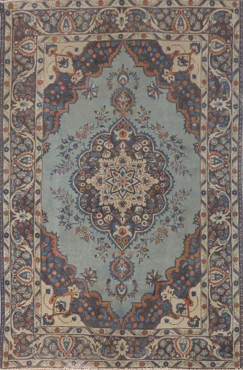 Over-Dyed Blue Tabriz Persian Area Rug 6x9